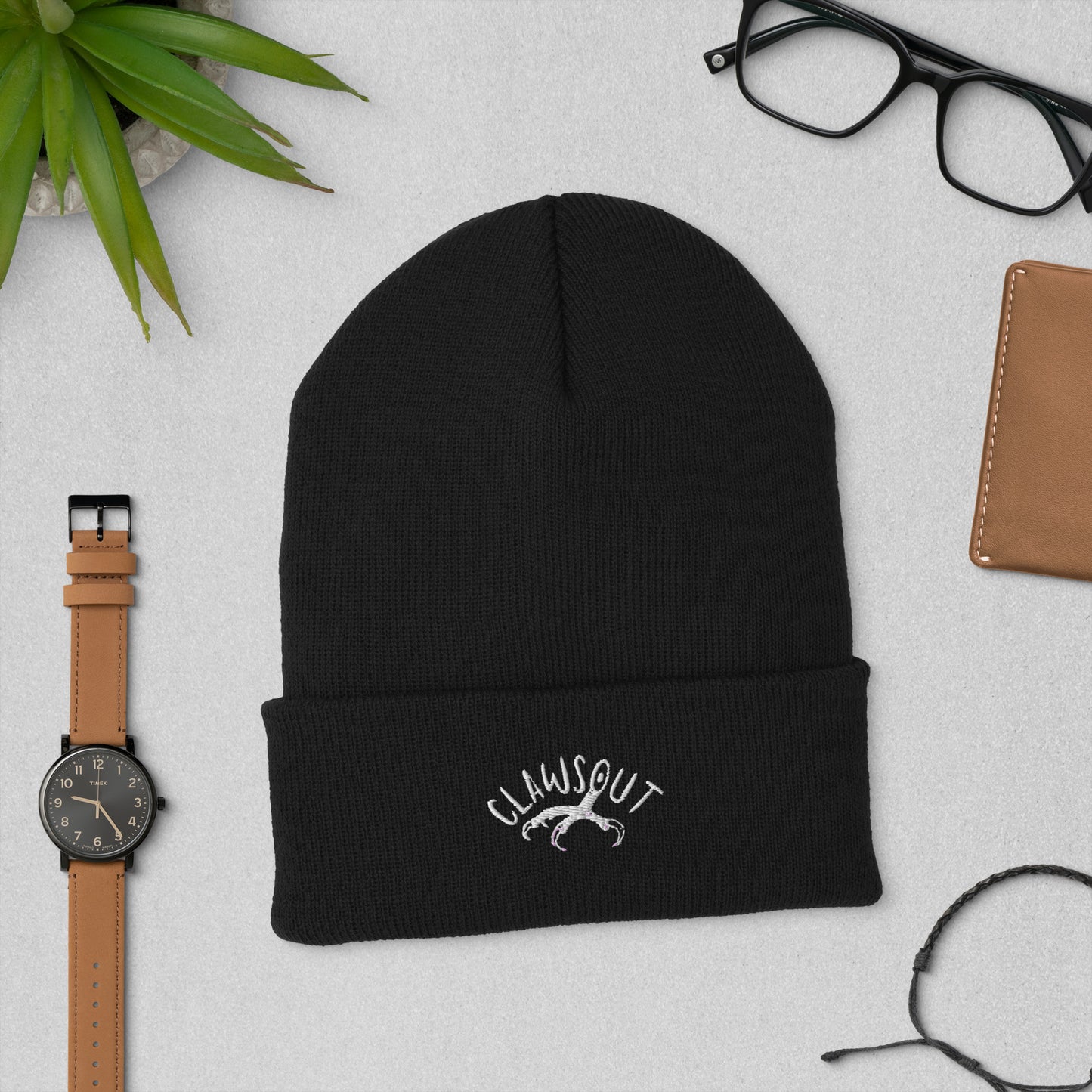 CLAWSOUT Brand Cuffed Beanie with white embroidery