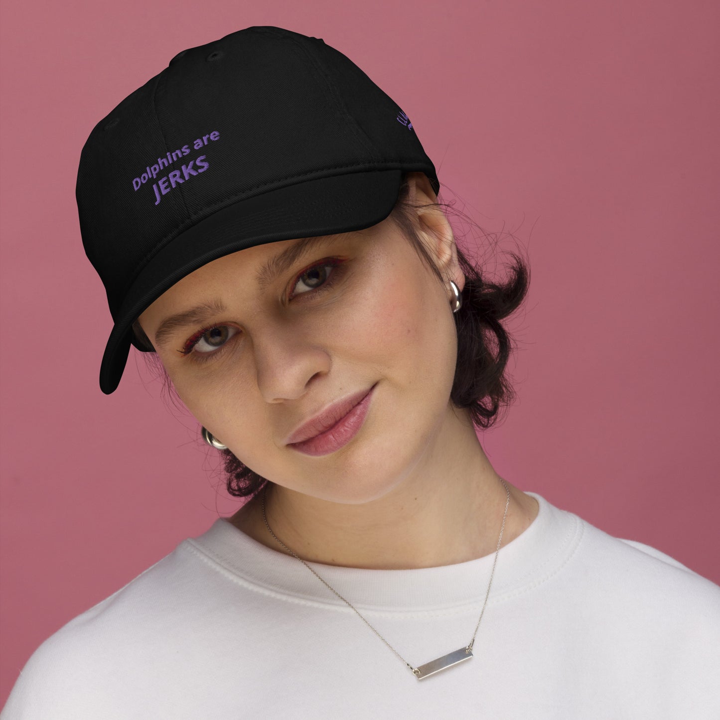 Dolphins are jerks organic dad hat- purple embroidery