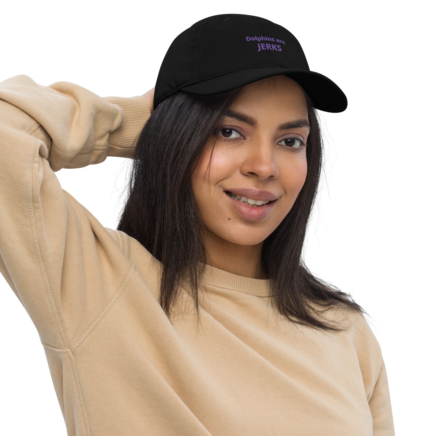 Dolphins are jerks organic dad hat- purple embroidery