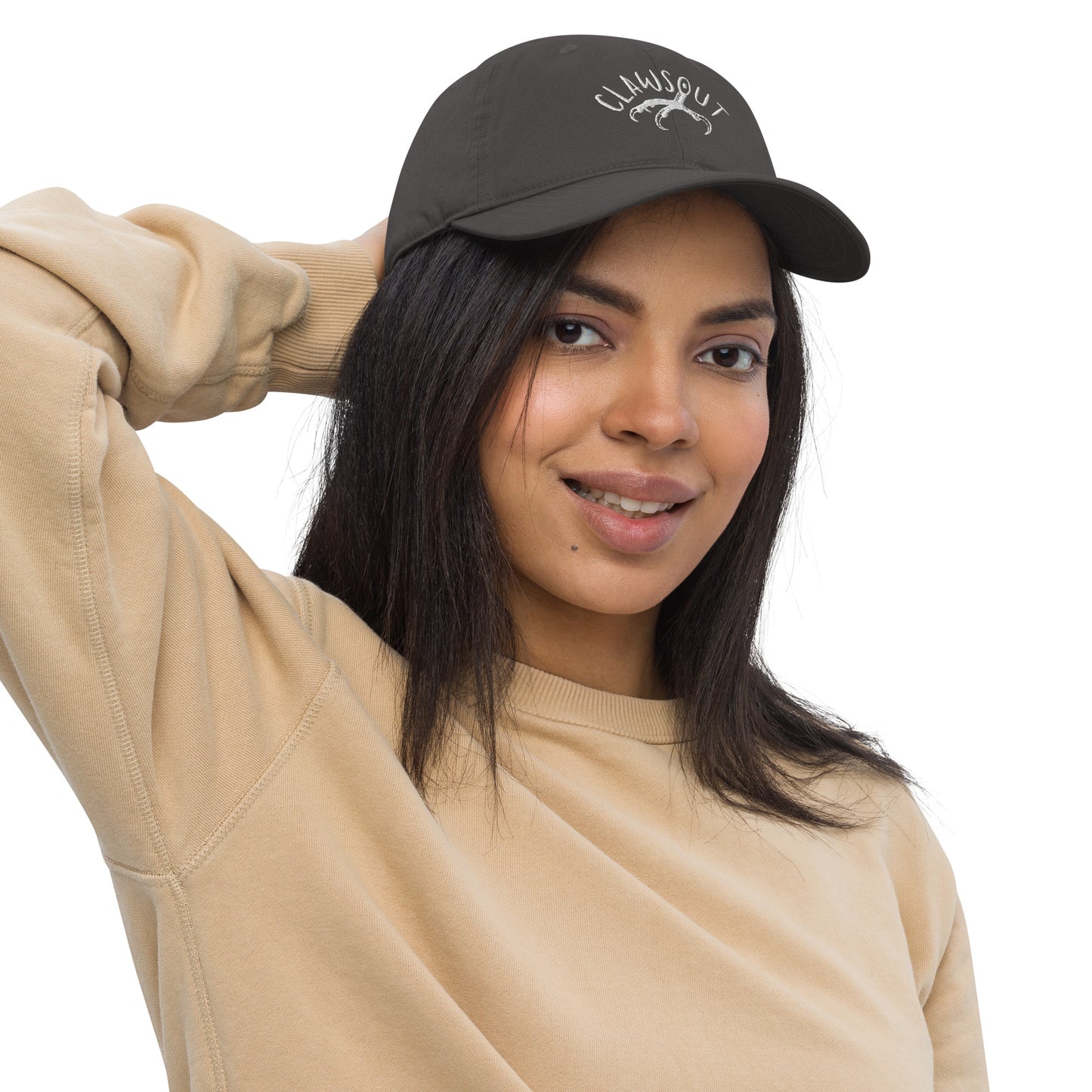 CLAWSOUT brand organic dad hat- white embroidery