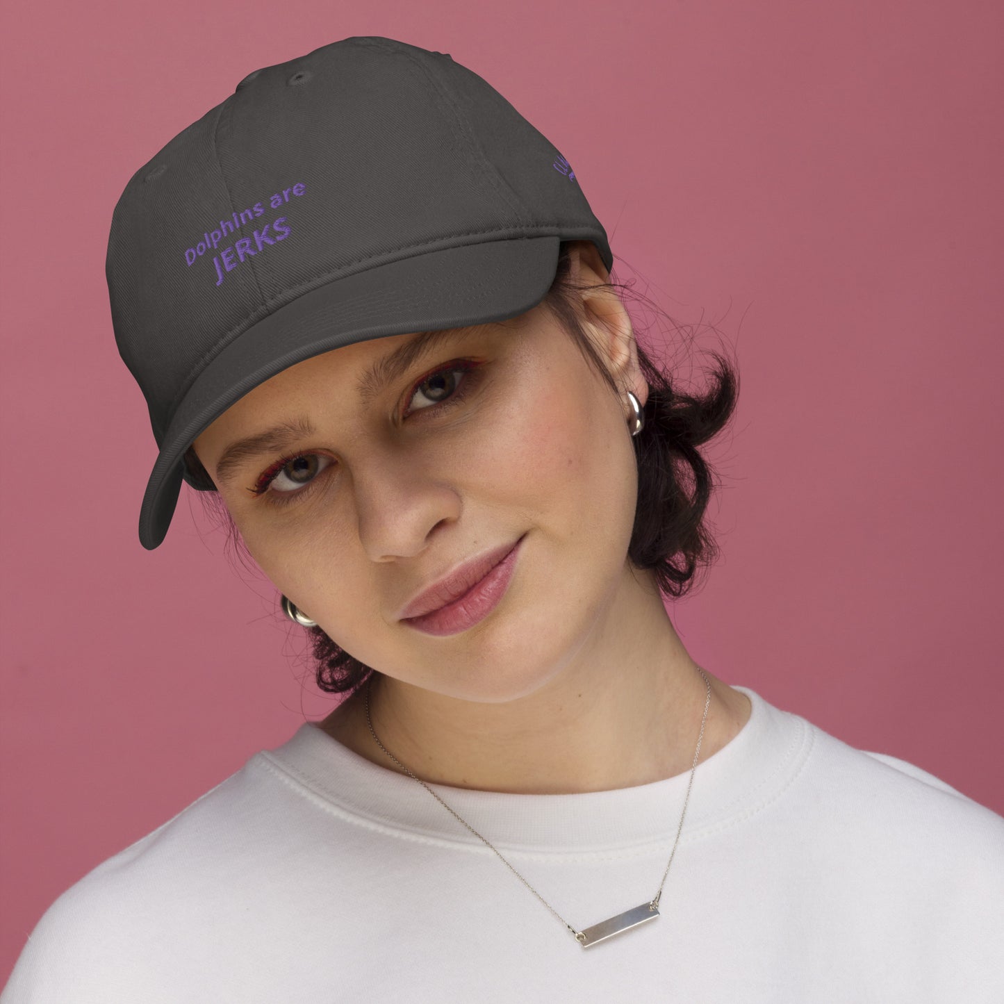 Dolphins are jerks organic dad hat- purple embroidery