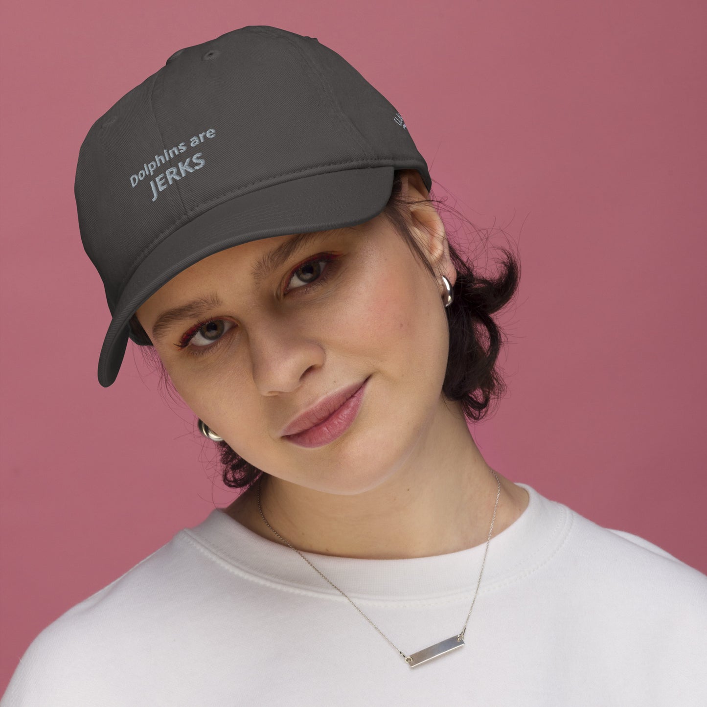 Dolphins are jerks organic dad hat- grey embroidery