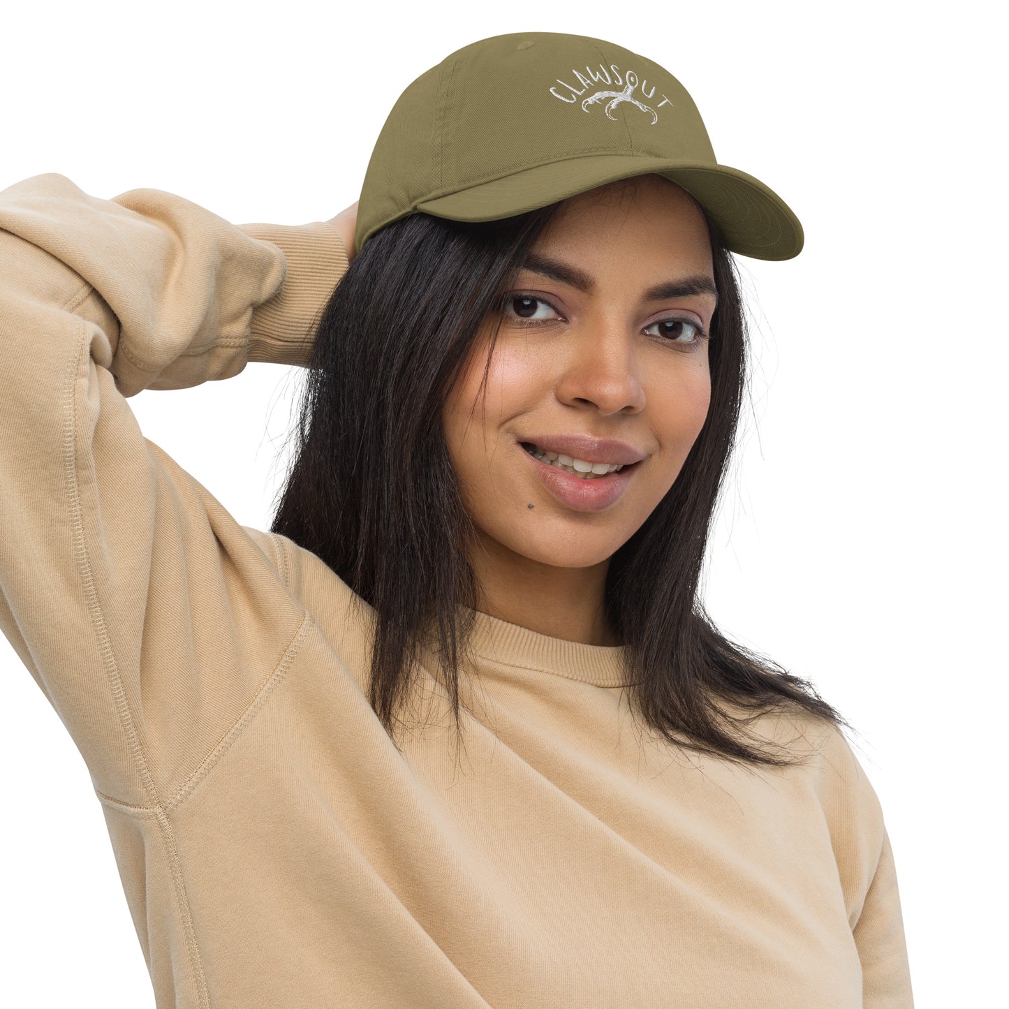 CLAWSOUT brand organic dad hat- white embroidery