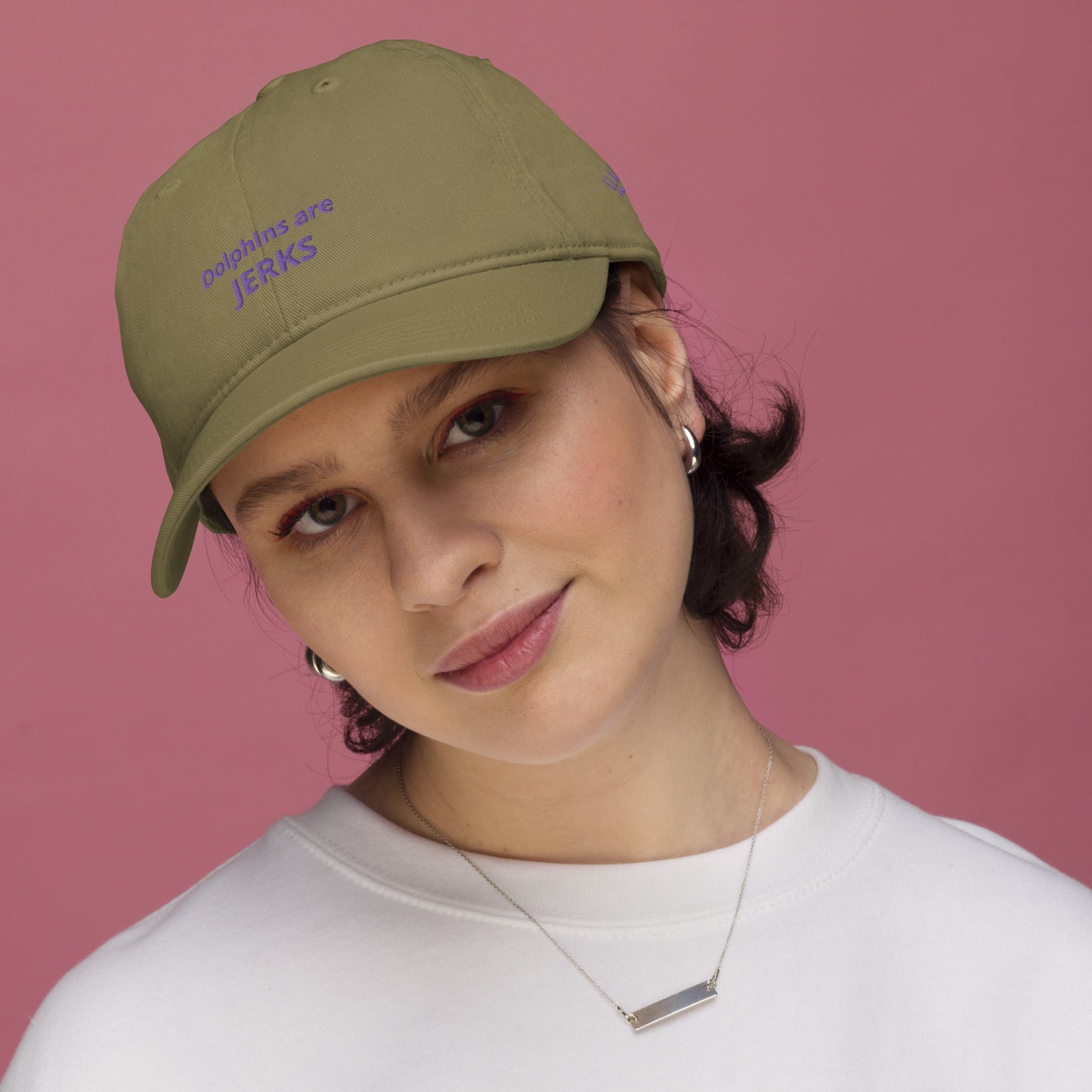 Dolphins are jerks organic dad hat- purple embroidery