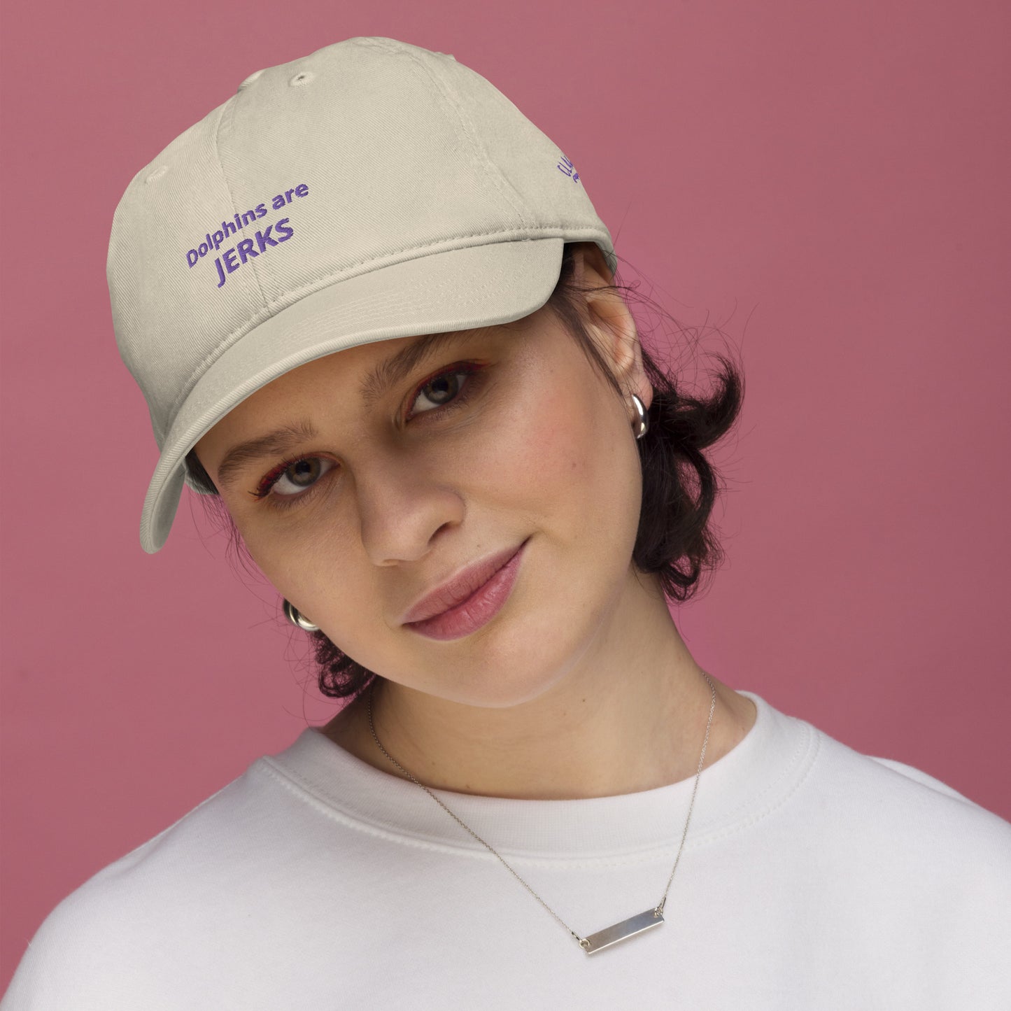 Dolphins are jerks organic dad hat- purple embroidery