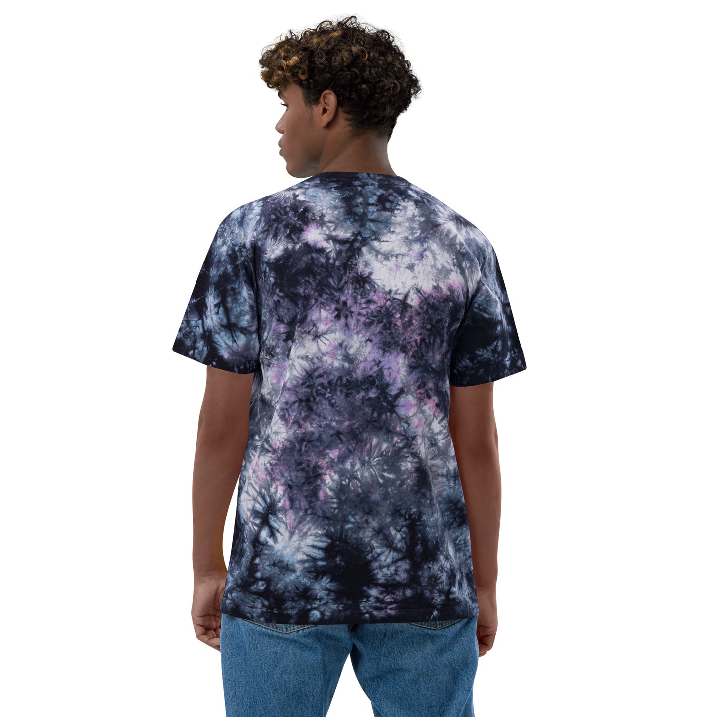 Dolphins are jerks- Black Thread Embroidered Oversized Tie-Dye Shirt