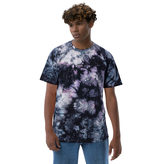 Dolphins are jerks- Black Thread Embroidered Oversized Tie-Dye Shirt