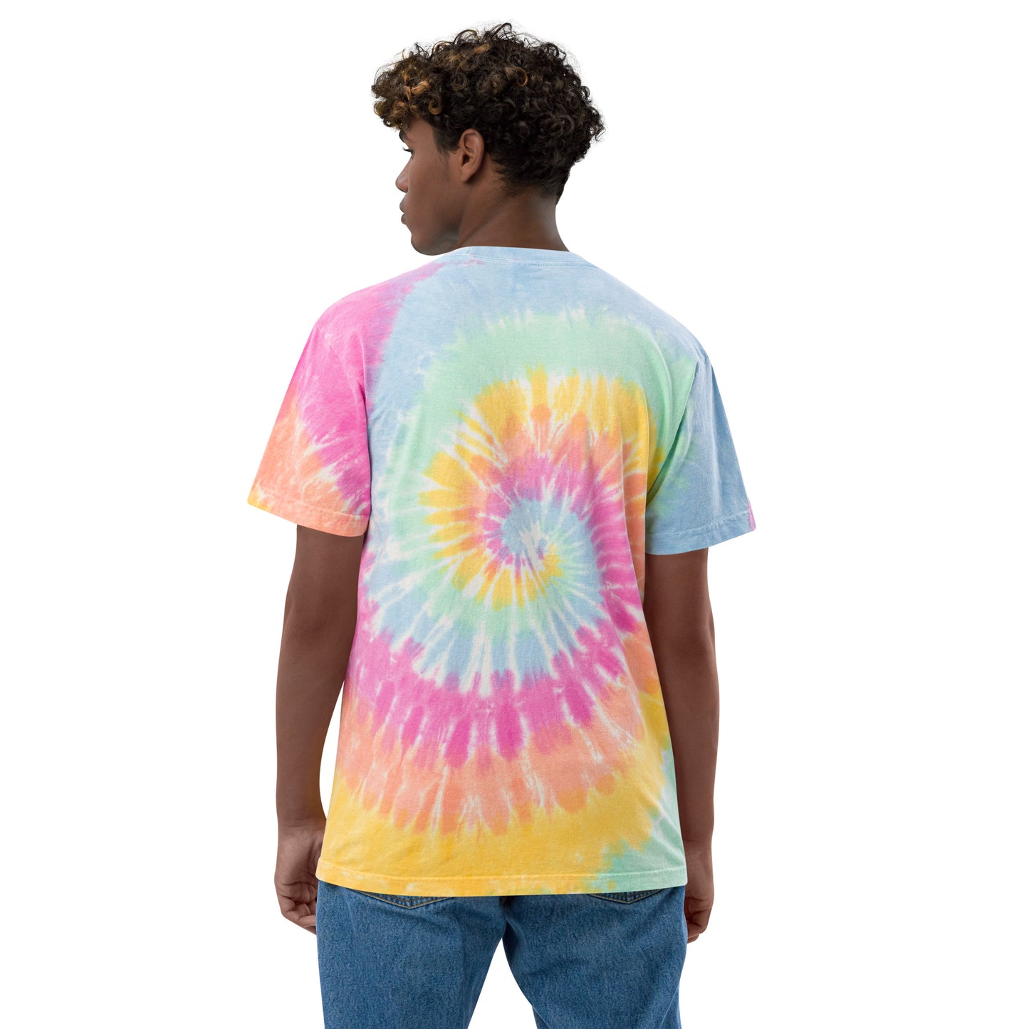 Dolphins are jerks- Black Thread Embroidered Oversized Tie-Dye Shirt