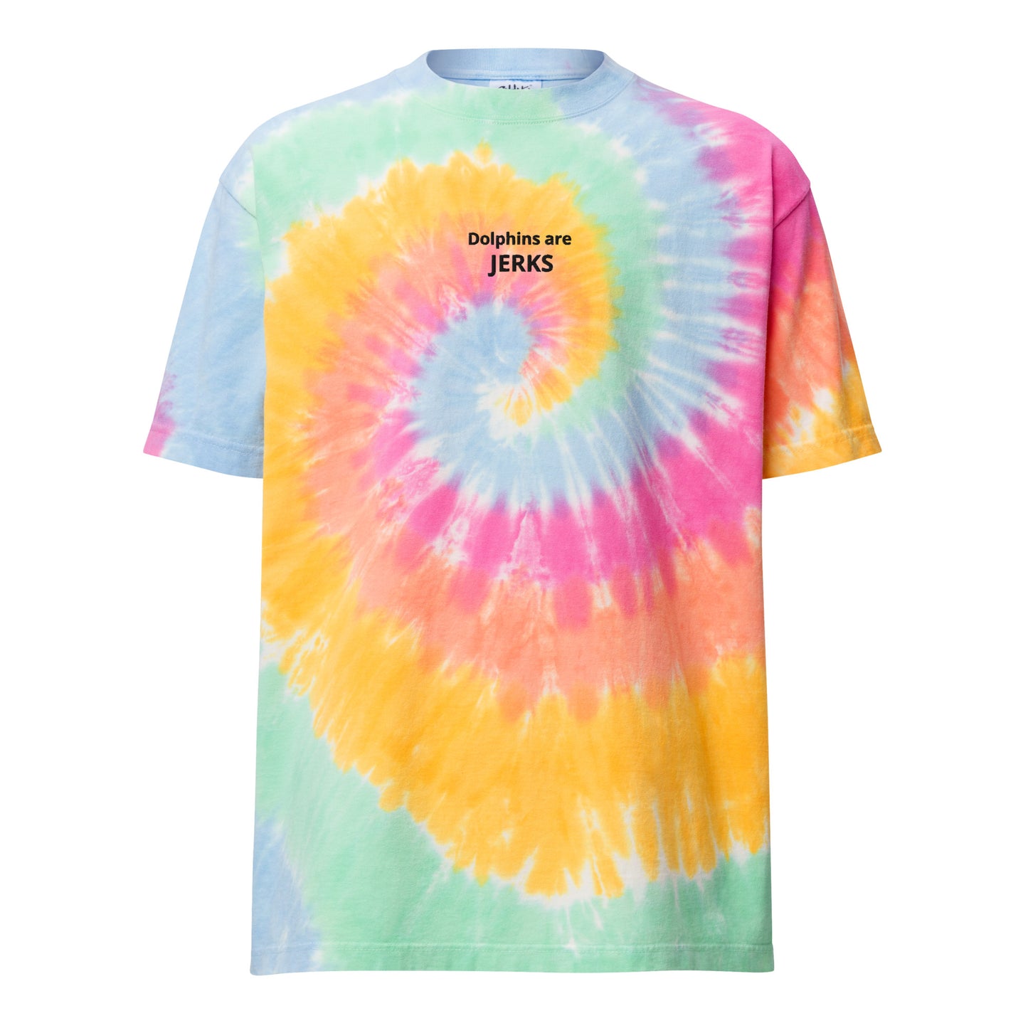 Dolphins are jerks- Black Thread Embroidered Oversized Tie-Dye Shirt