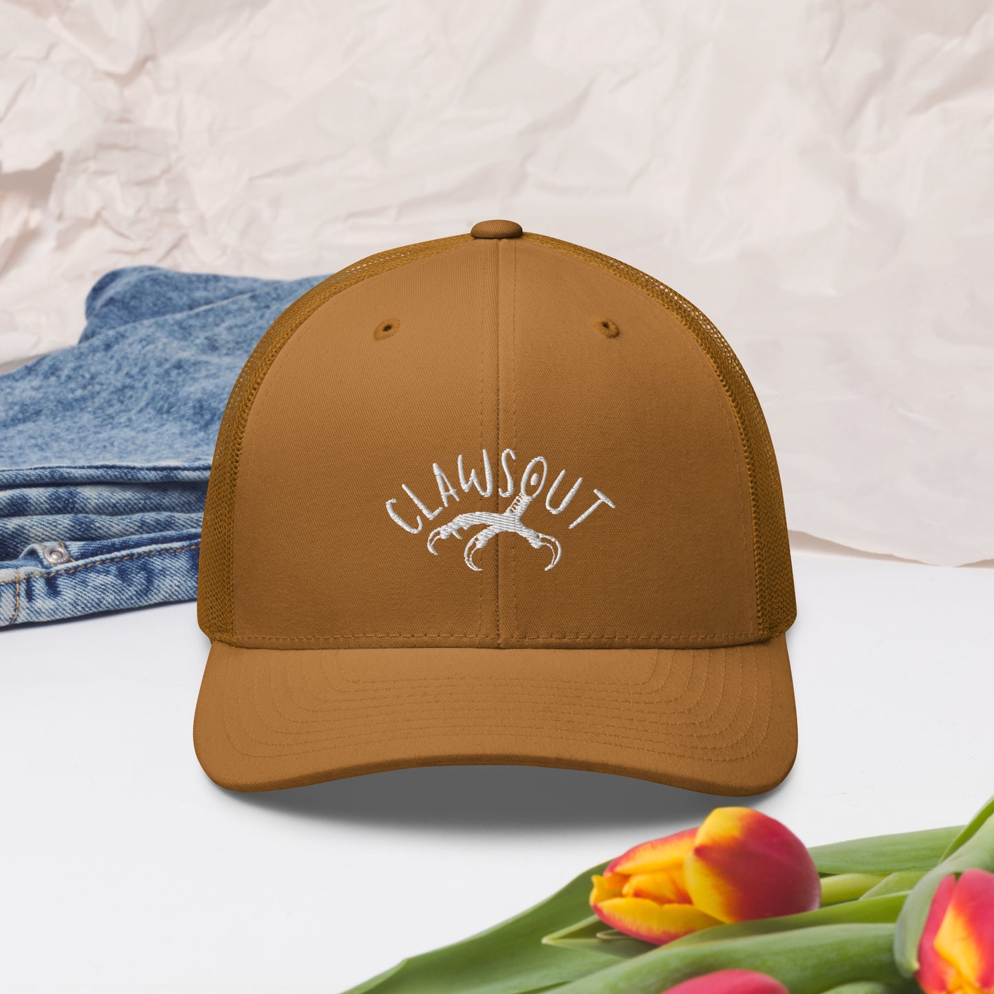 CLAWSOUT Brand Trucker Cap, white embroidery