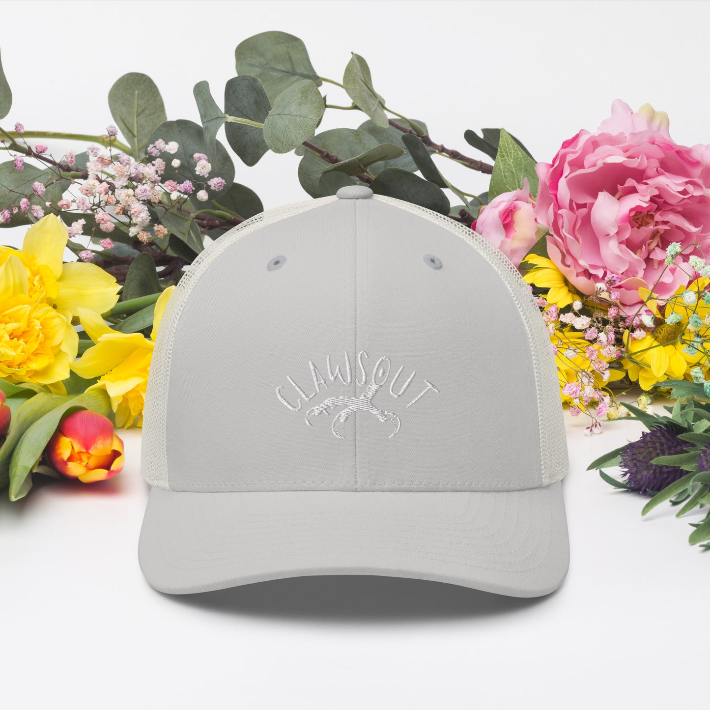 CLAWSOUT Brand Trucker Cap, white embroidery