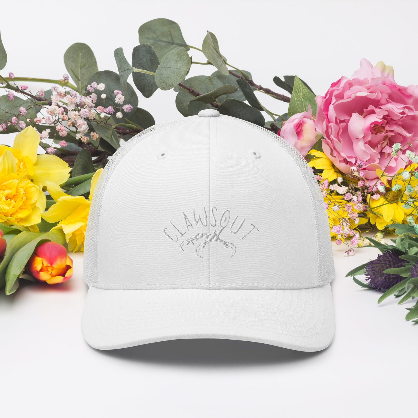 CLAWSOUT Brand Trucker Cap, white embroidery