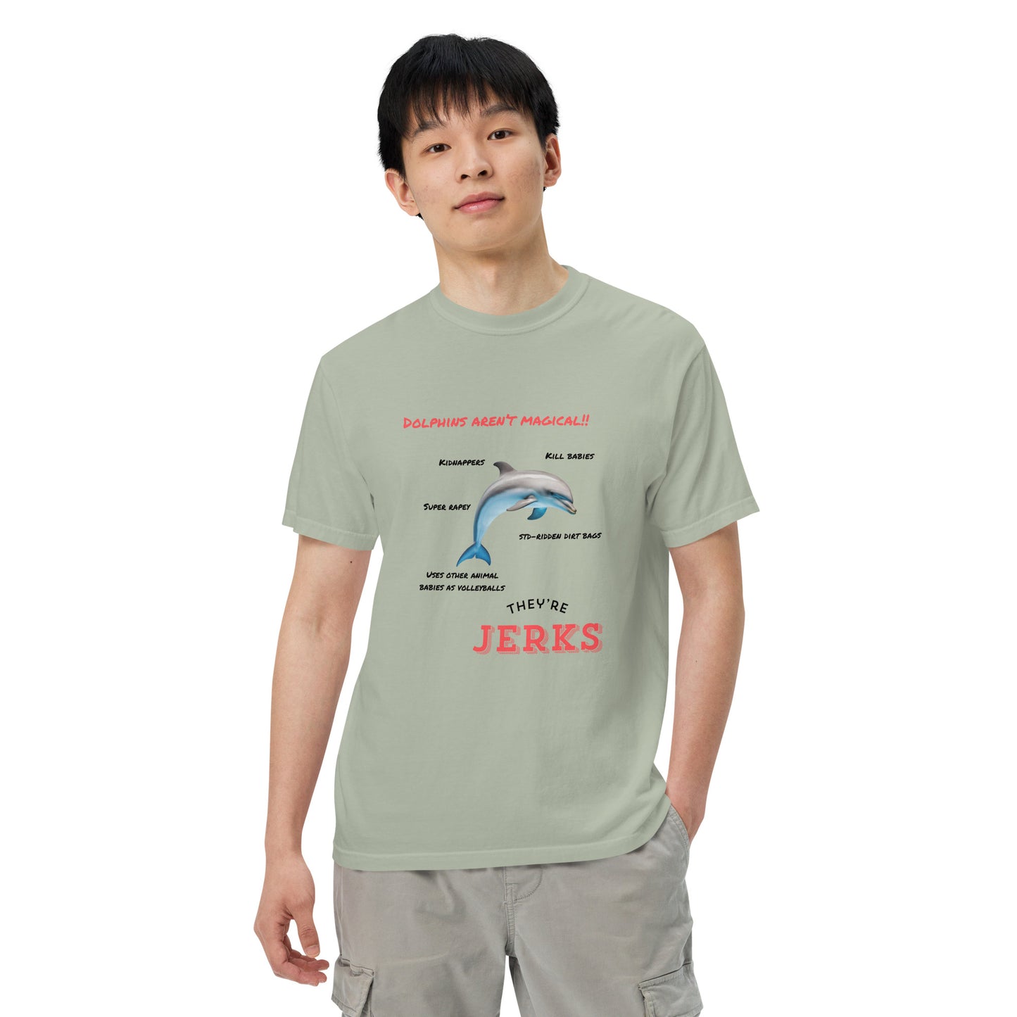 Dolphins aren't magical, they're jerks- Unisex garment-dyed heavyweight t-shirt