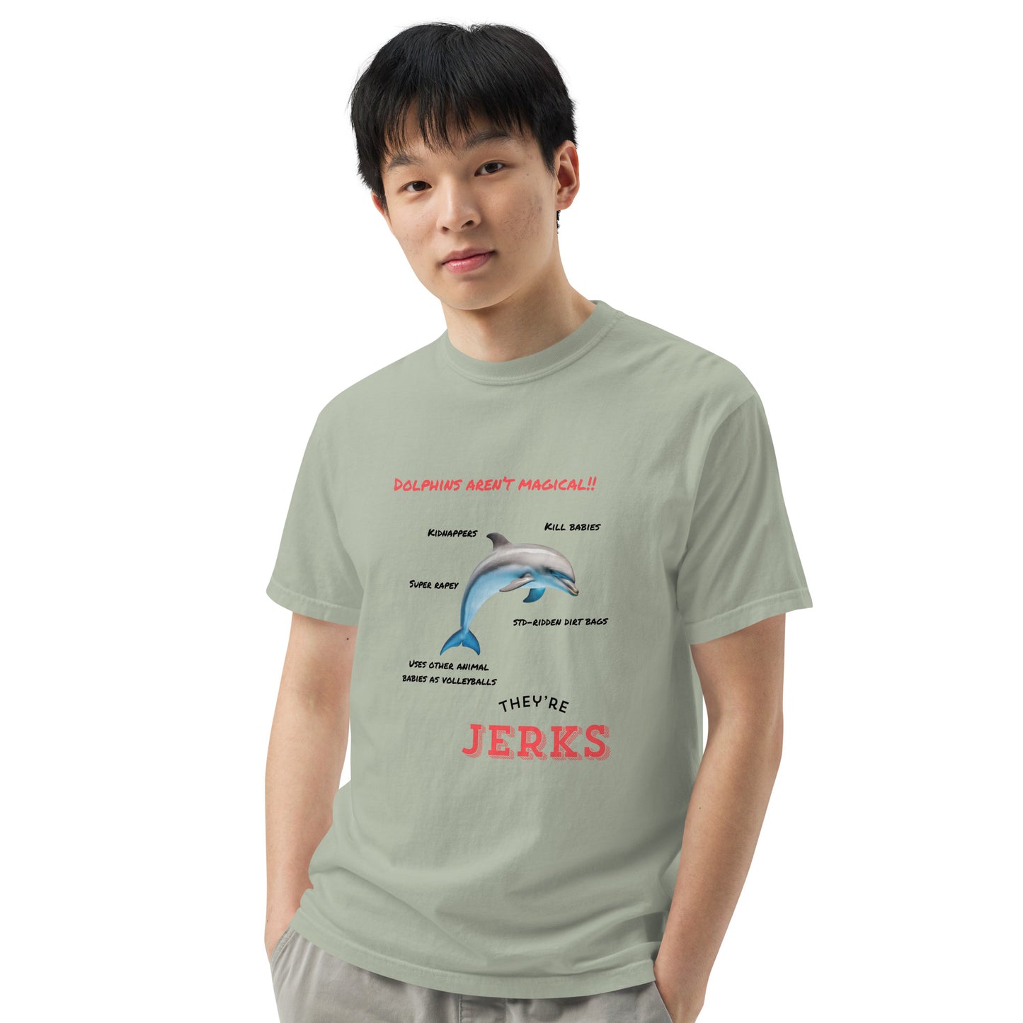 Dolphins aren't magical, they're jerks- Unisex garment-dyed heavyweight t-shirt