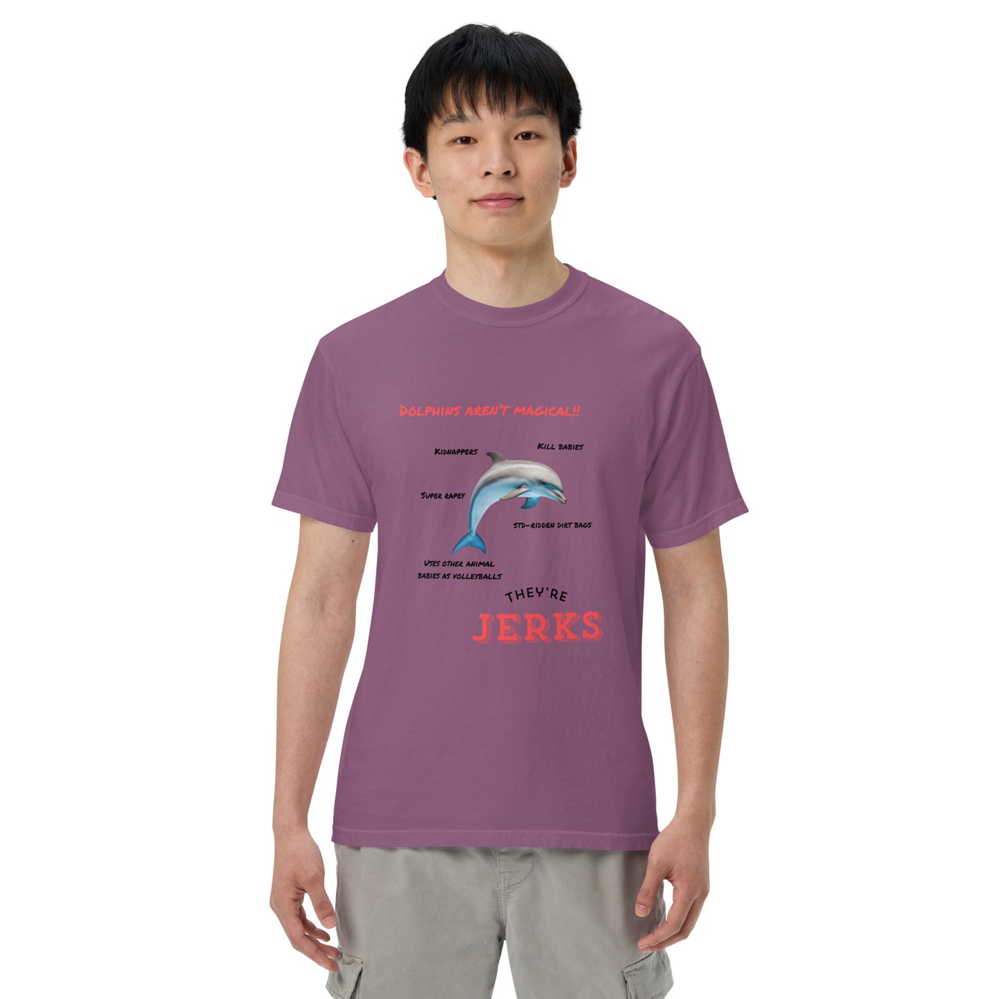 Dolphins aren't magical, they're jerks- Unisex garment-dyed heavyweight t-shirt