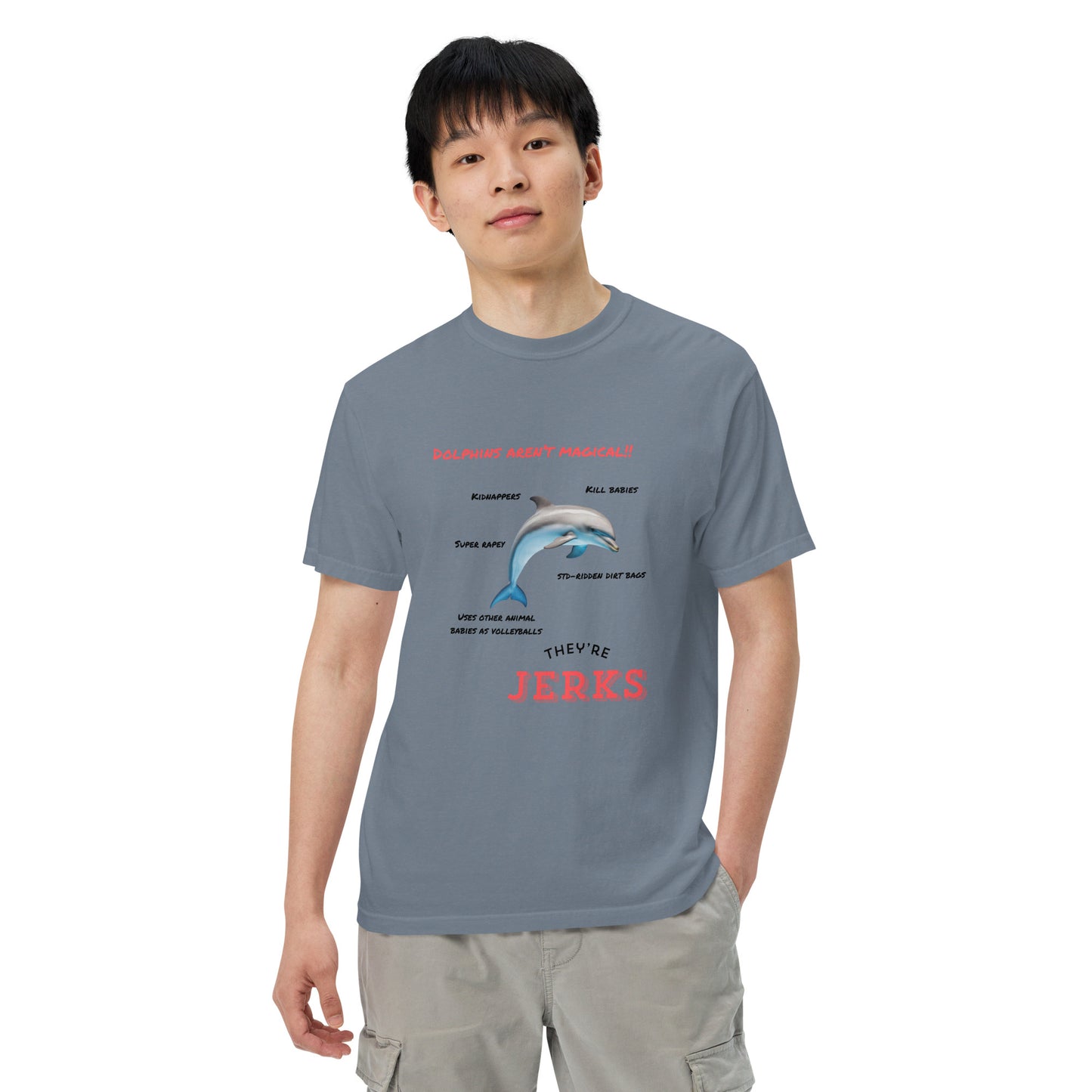 Dolphins aren't magical, they're jerks- Unisex garment-dyed heavyweight t-shirt