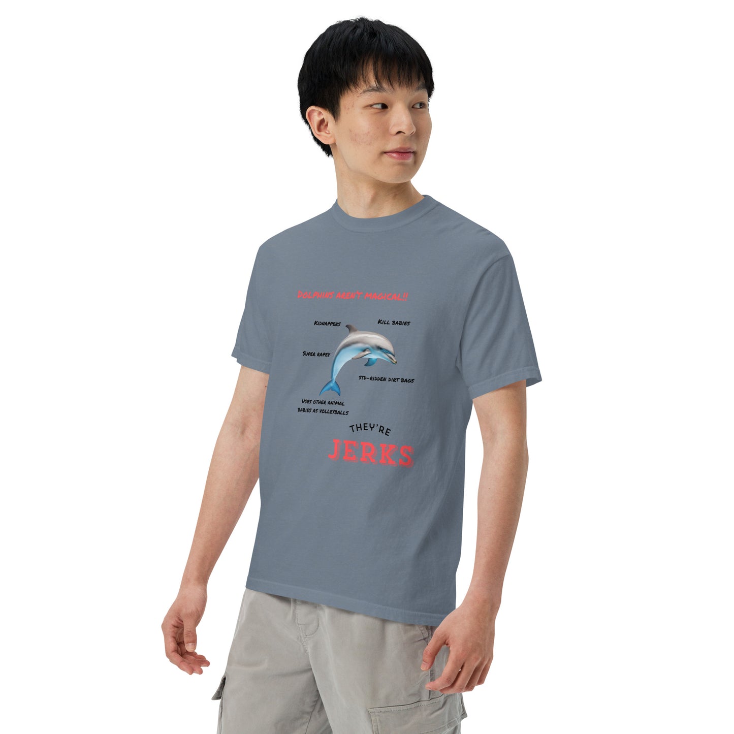 Dolphins aren't magical, they're jerks- Unisex garment-dyed heavyweight t-shirt