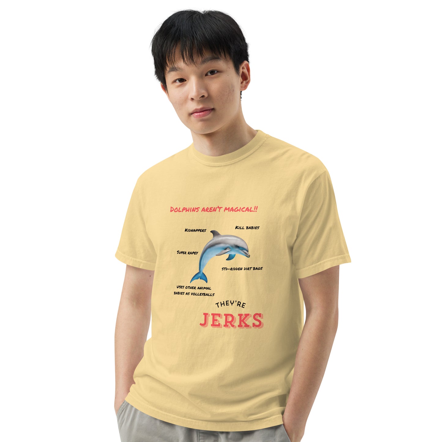 Dolphins aren't magical, they're jerks- Unisex garment-dyed heavyweight t-shirt