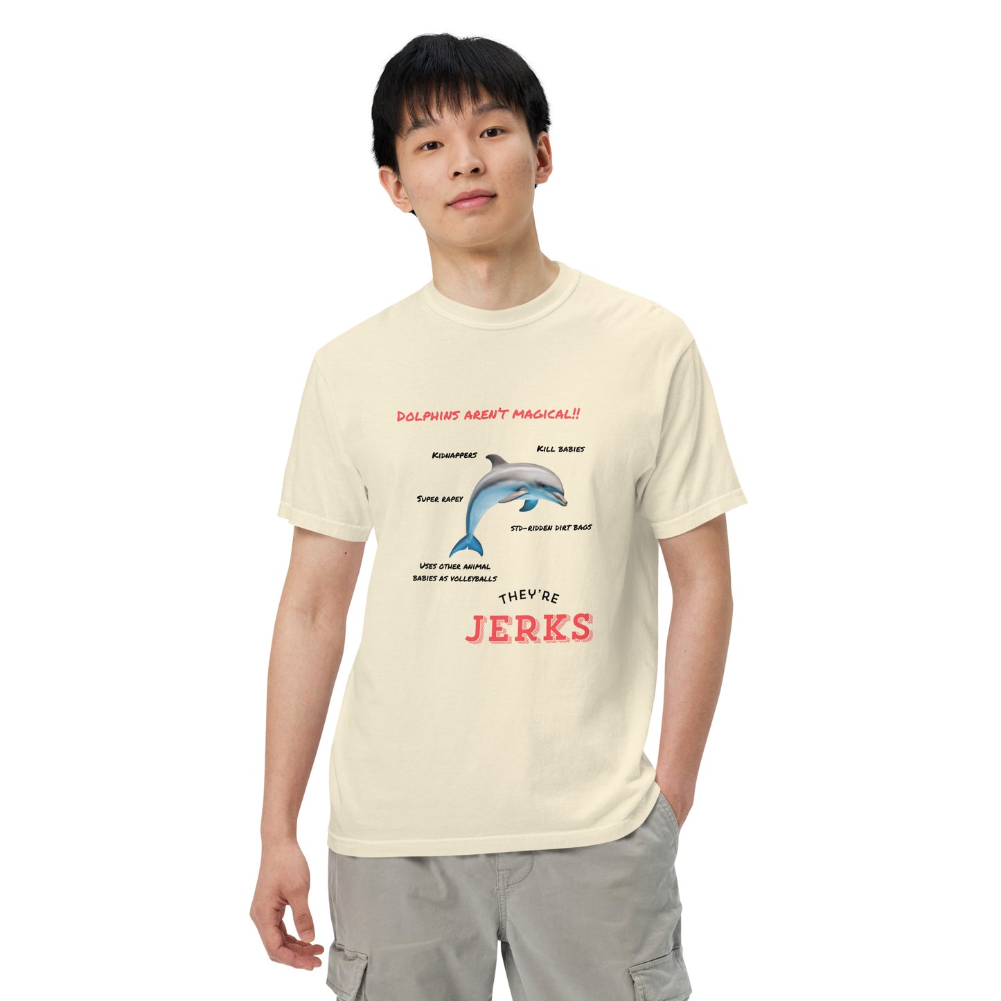 Dolphins aren't magical, they're jerks- Unisex garment-dyed heavyweight t-shirt