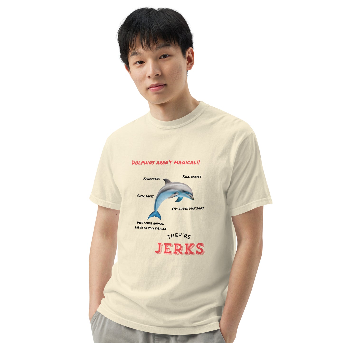 Dolphins aren't magical, they're jerks- Unisex garment-dyed heavyweight t-shirt