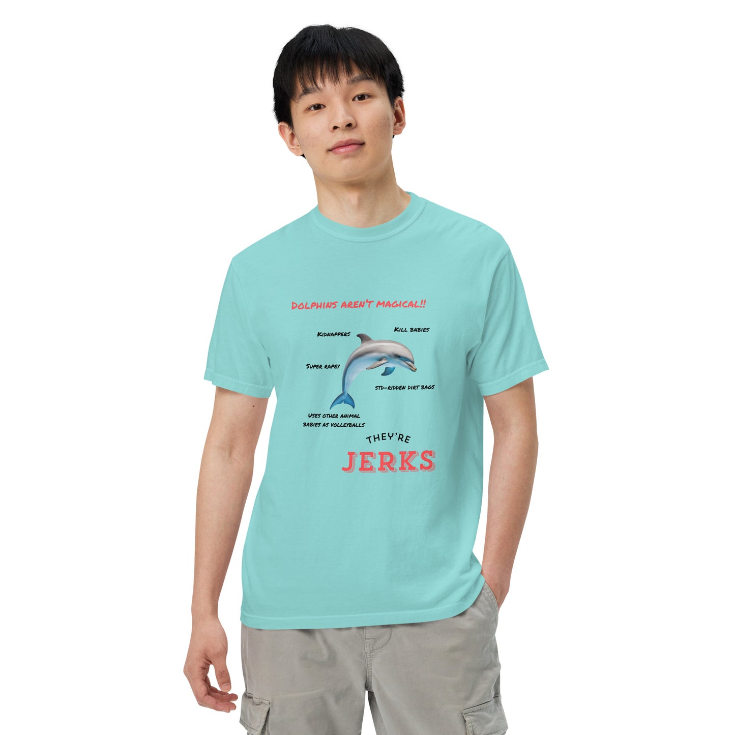 Dolphins aren't magical, they're jerks- Unisex garment-dyed heavyweight t-shirt