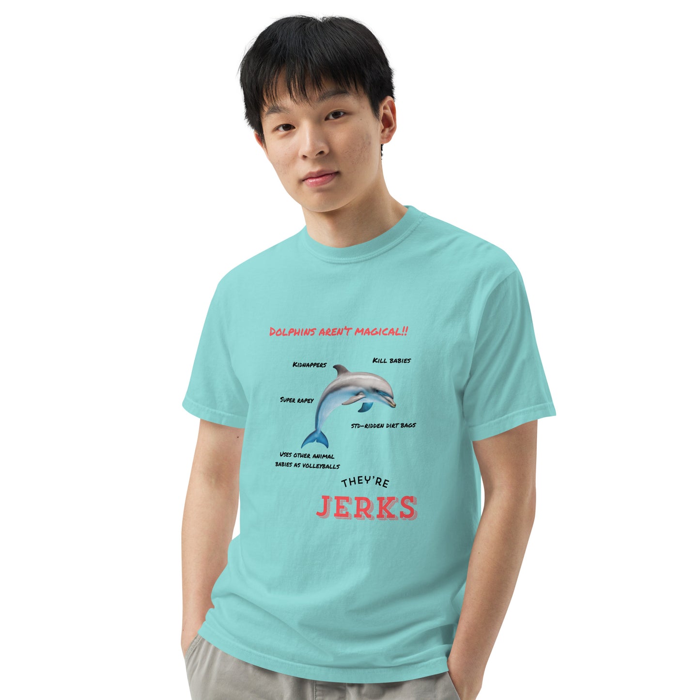 Dolphins aren't magical, they're jerks- Unisex garment-dyed heavyweight t-shirt