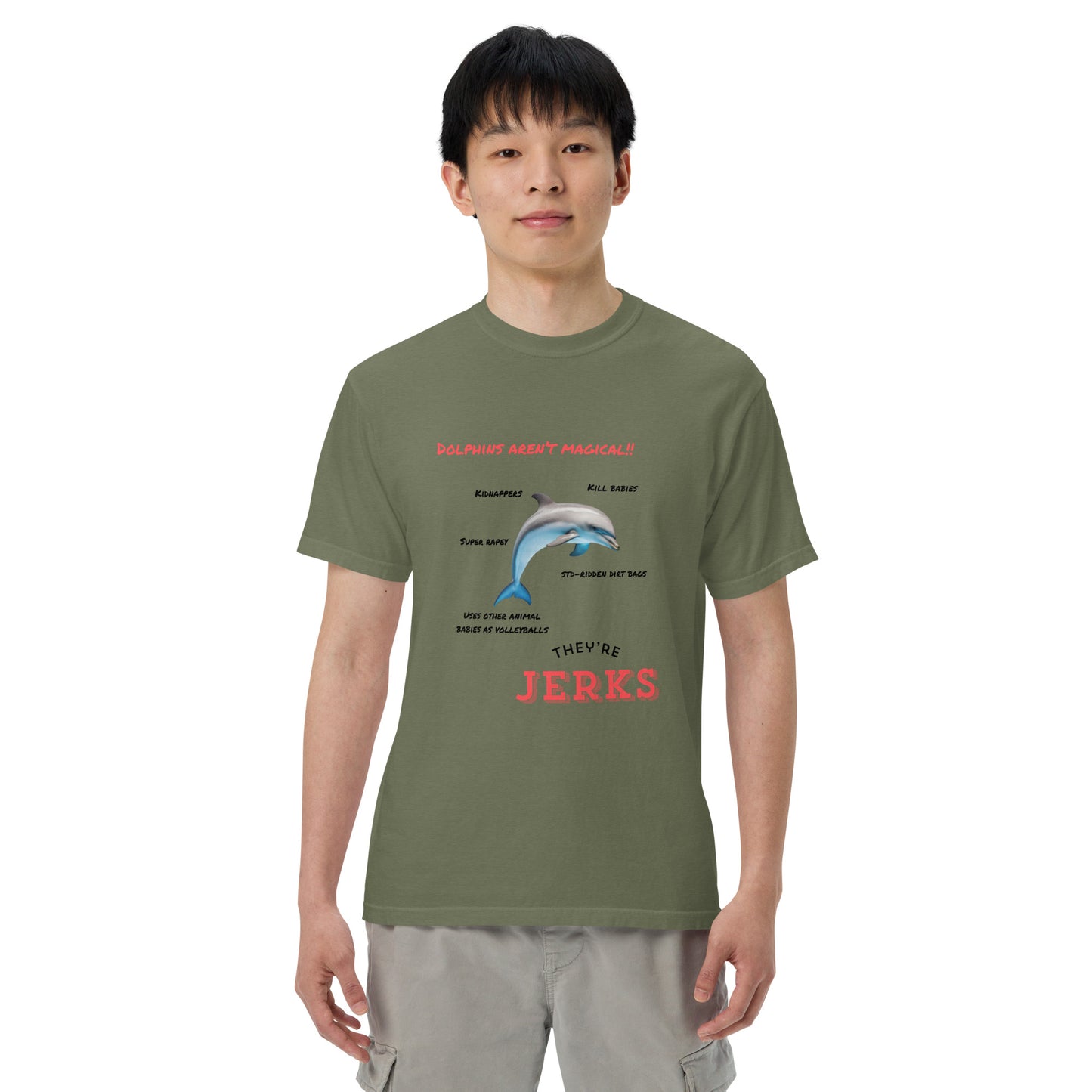 Dolphins aren't magical, they're jerks- Unisex garment-dyed heavyweight t-shirt