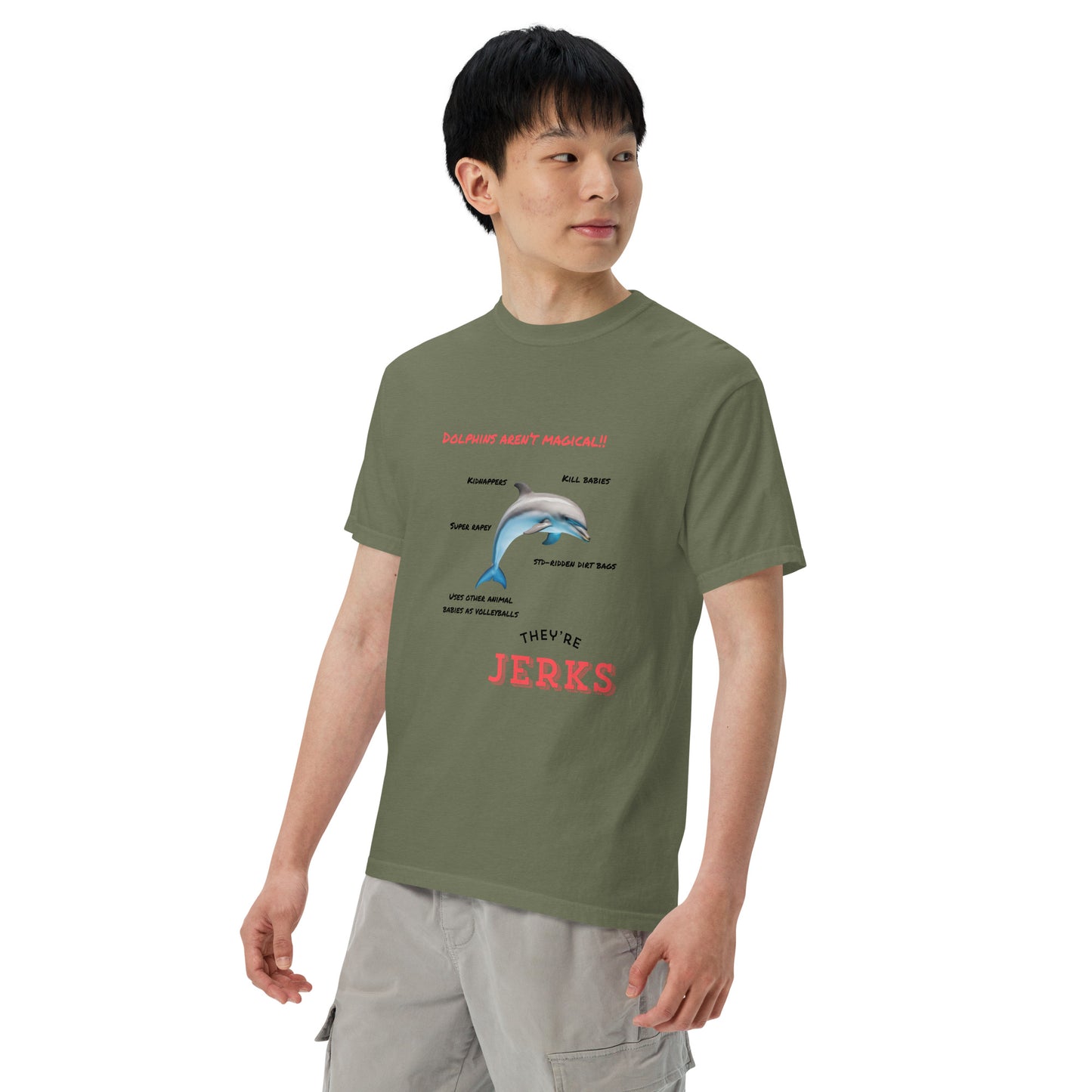 Dolphins aren't magical, they're jerks- Unisex garment-dyed heavyweight t-shirt