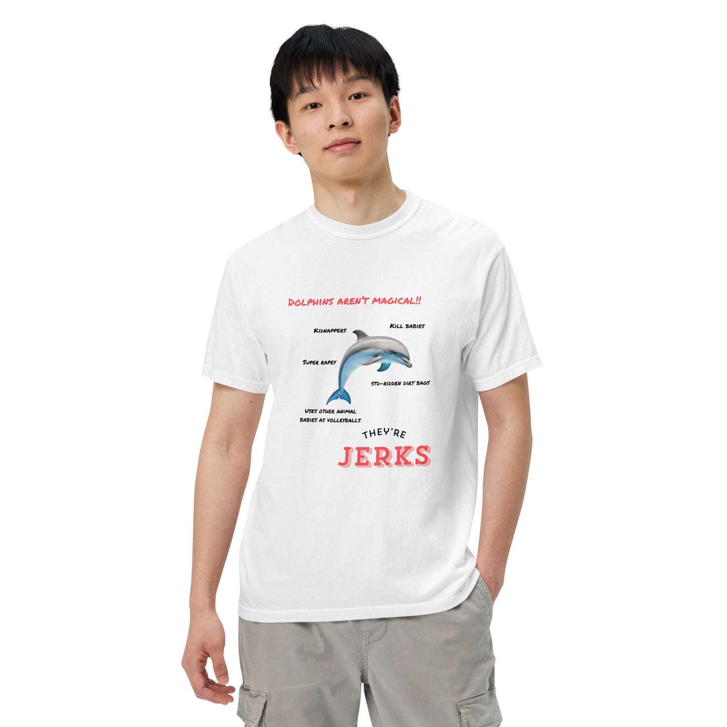 Dolphins aren't magical, they're jerks- Unisex garment-dyed heavyweight t-shirt