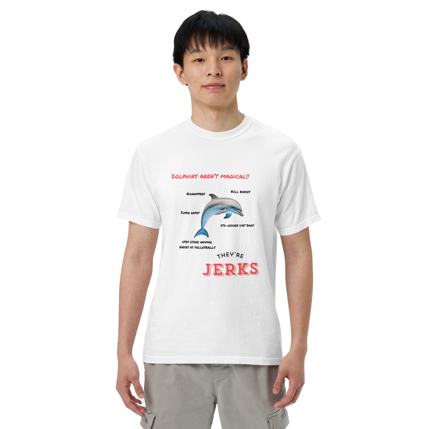 Dolphins aren't magical, they're jerks- Unisex garment-dyed heavyweight t-shirt