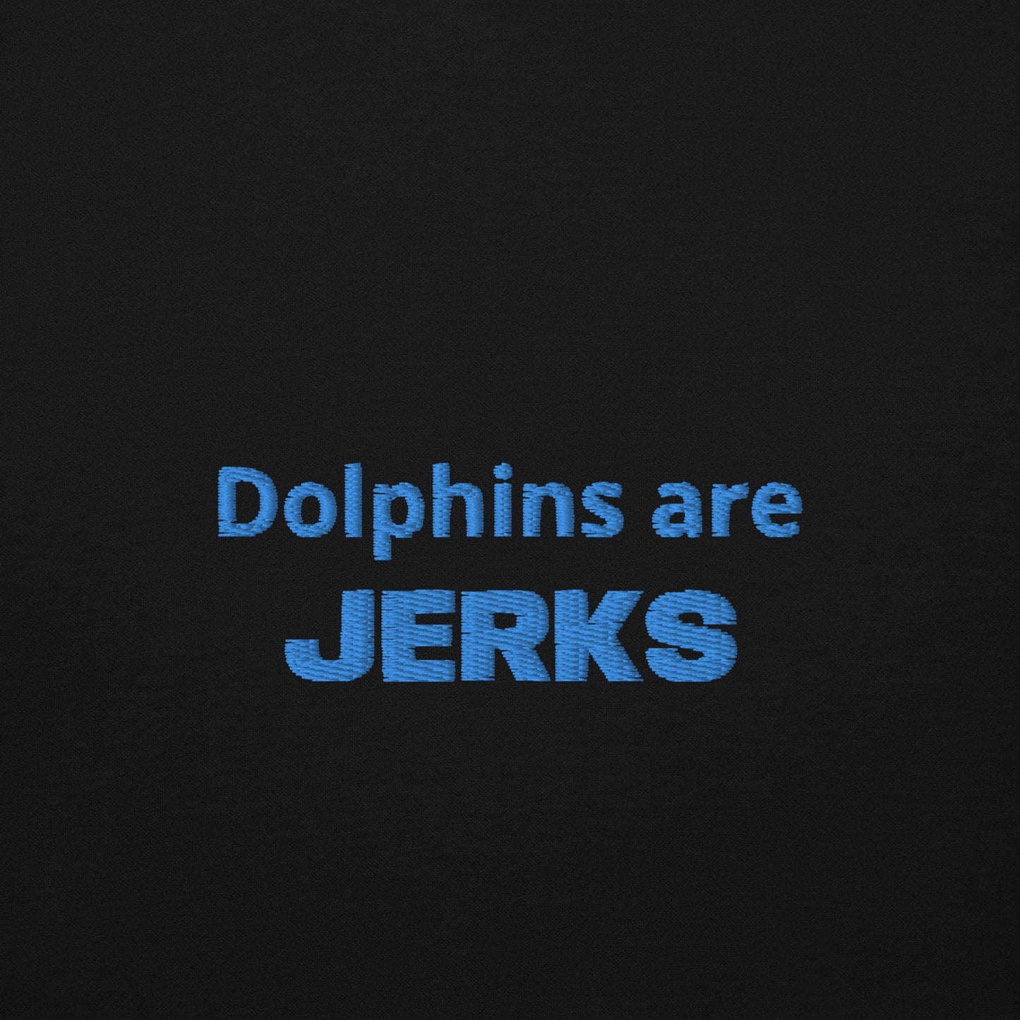 Dolphins are jerks unisex hoodie- light blue embroidery