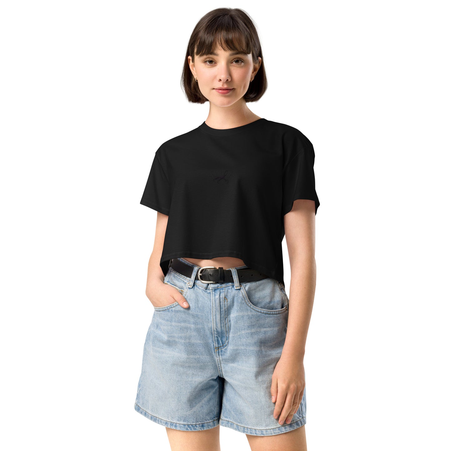 CLAWSOUT brand crop top- black embroidery