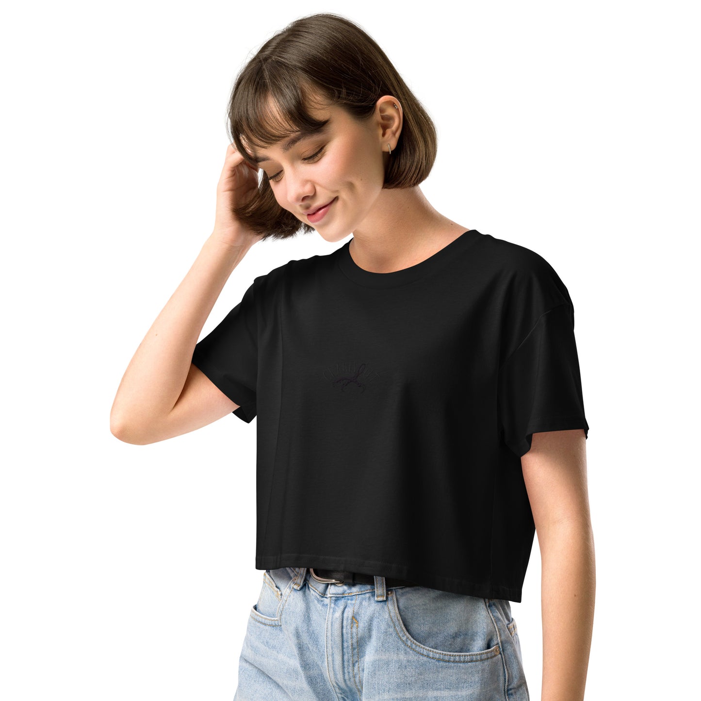 CLAWSOUT brand crop top- black embroidery