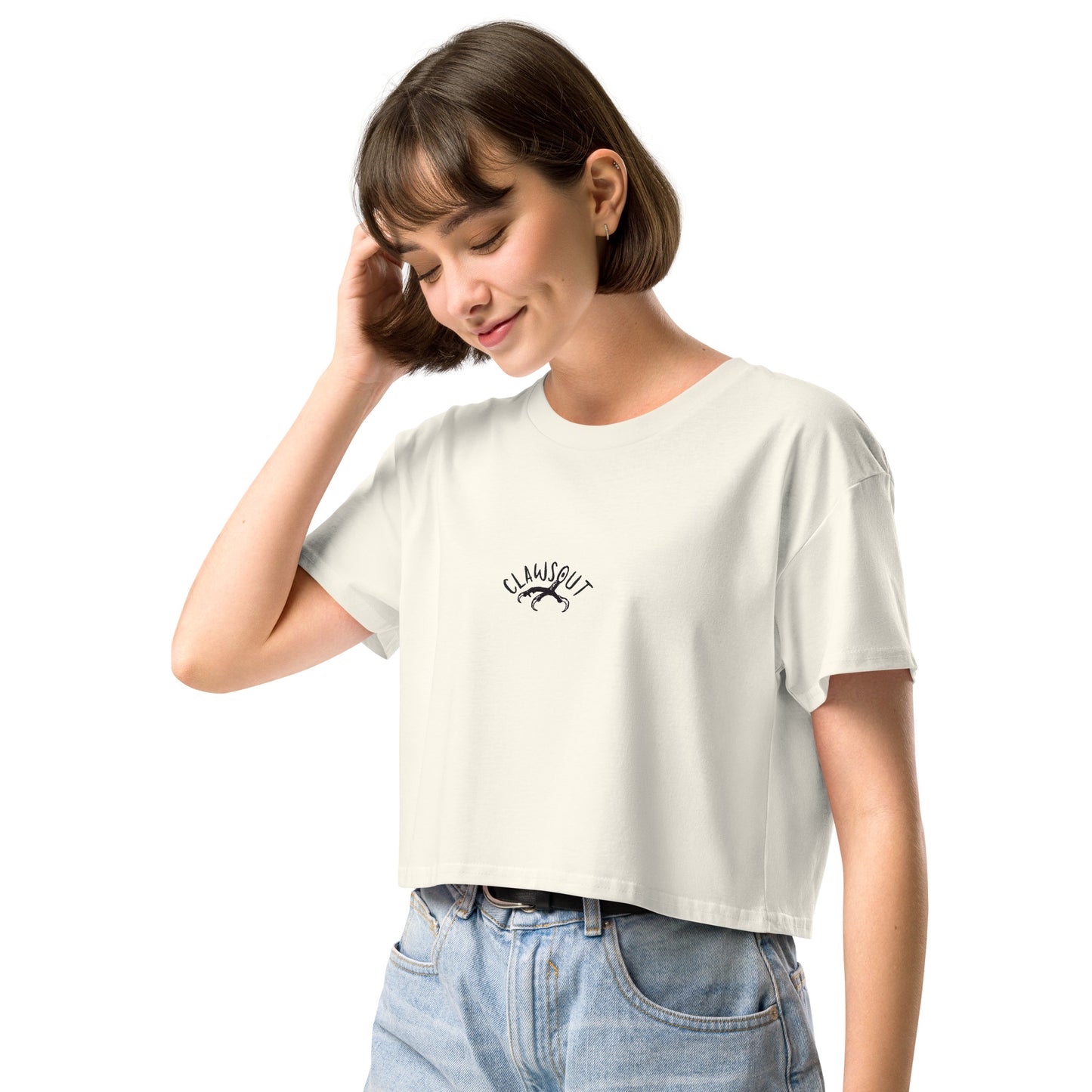 CLAWSOUT brand crop top- black embroidery